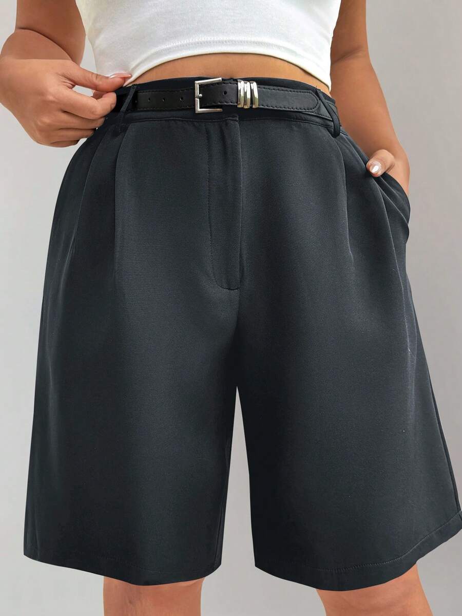 Ceyna Pantalones cortos versátiles y elegantes para el verano, talla grande - Gris - Ver 1