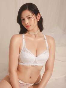 DelicateAllure 花朵蕾絲推起型內衣 - 白色 - 查看 5