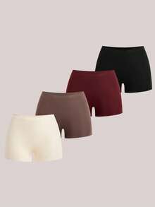 4pcs/Set Solid Color Gothic Style High Waist Comfortable Women Sports Boyshorts - Multicolor - View 2