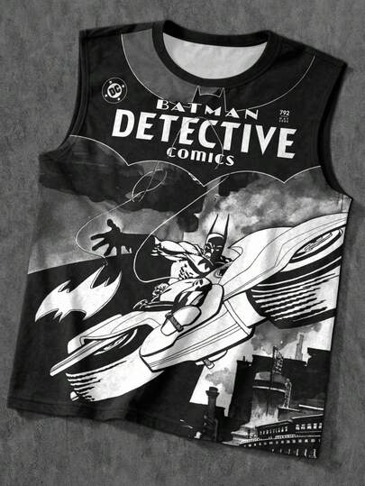 BATMAN X SHEIN Manfinity EMRG 男士夏季全印花圆领无袖时尚图案背心