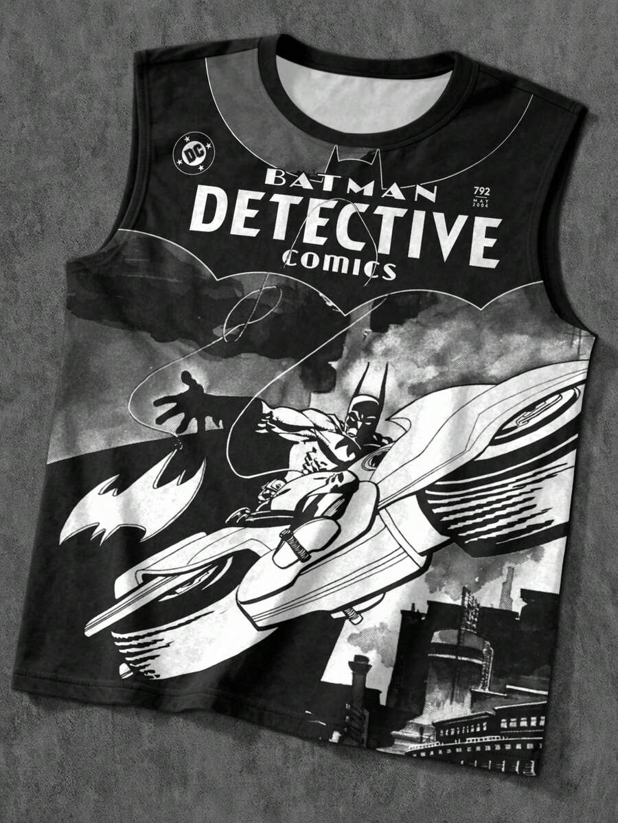 BATMAN X SHEIN Manfinity EMRG 男士夏季全印花圆领无袖时尚图案背心 - 彩色 - 查看 1