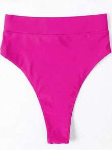 Swim Vcay Bas de maillot de bain taille haute de couleur unie pour femmes, idéal pour l'été et les vacances à la plage - Rose vif - Voir 3