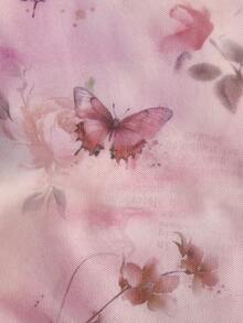 SHEIN MOD Plus Size Women's Elegant Blush Pink Butterfly Print Ruched Ruffle Hem Asymmetrical Dress,Summer Holiday Vacation,Formal Cocktail Party Prom Dress - Multicolor - View 3