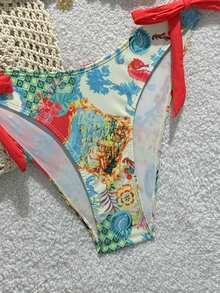 Swim Vcay Bộ bikini hai mảnh in họa tiết hoa nhiều màu sắc, gồm áo tam giác buộc dây cổ và quần buộc nơ bên hông, thích hợp cho mùa hè đi biển. - Nhiều màu - Xem 3