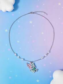 SHEIN X Care Bears 1 chiếc mặt dây chuyền hình gấu hoạt hình dễ thương, cá tính, đính ngọc trai giả, thiết kế mạ IP, sang trọng tinh tế, đơn giản và trang nhã, phù hợp cho nhiều bữa tiệc, buổi hòa nhạc và lễ hội. - Nhiều màu - Xem 3