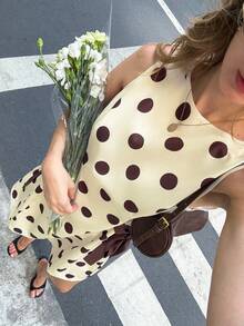 Serisse Vestido coreano de mujer con estampado de lunares, lazo y tirantes versátil y de moda - Multicolor - Ver 9