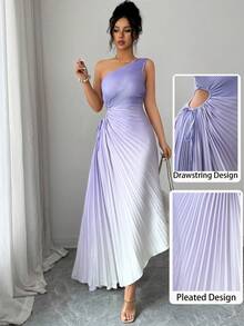 Modelyn Yellow Sleeveless Asymmetric Neck Pleated Ombre Dress For Women - Purple - View 3