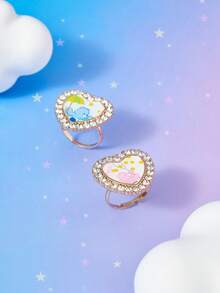 SHEIN X Care Bears 一对全新创意卡通可爱小熊图案戒指，IP接合设计，个性可爱，简约大方，适合各种派对、音乐会、节日等场合，是精美礼品之选。 - 彩色 - 查看 2