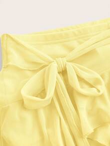 SHEIN ICON Women's Multi-Layer Ruffle Trim Low Rise Y2K Mini Black Skirt - Yellow - View 3