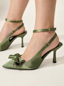 CUCCOO CHICEST Damenschuhe mit doppelter dreidimensionaler Schleife, spitzer Zehenpartie, Knöchelriemen, Stiletto-Absatz, elegant, romantisch, süß, grün, High-Heel-Schuhe für Dates, Nachmittagstee und Pendeln - Grün - Übersicht 6