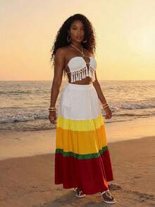 VaVaBold Women's Pleated Elastic Waist Casual Versatile Daily Wear Skirt - Multicolor - View 10