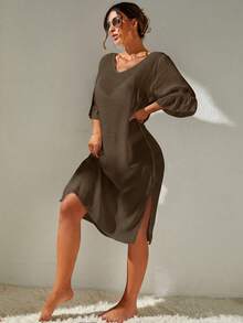 Swim Vcay Women's Solid Color V-Neck Sleeveless Cover-Up Dress For Vacation - Brown - View 4