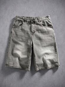 Manfinity Denimwave Men's Straight Leg Embroidered Denim Shorts Shorts With Vintage Written On Them For Men - Light Grey - View 3