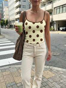 Muchica Áo camisole ôm dáng in chấm bi dành cho nữ - Nhiều màu - Xem 5