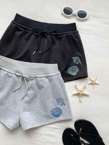 Comfortcana Women's Summer Casual Embroidered Drawstring Shorts - Multicolor - View 6