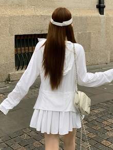 DAZY 女士休闲连帽宽松轻薄长袖外套，甜美文艺风，适合春、夏、秋季、海滩、度假、街头时尚 - 白色 - 查看 7