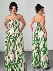 SHEIN Elenzya Bộ jumpsuit nữ cỡ lớn thanh lịch in hoa, dây đeo có thể điều chỉnh, thời trang và duyên dáng cho đầu xuân. - Nhiều màu - Xem 1