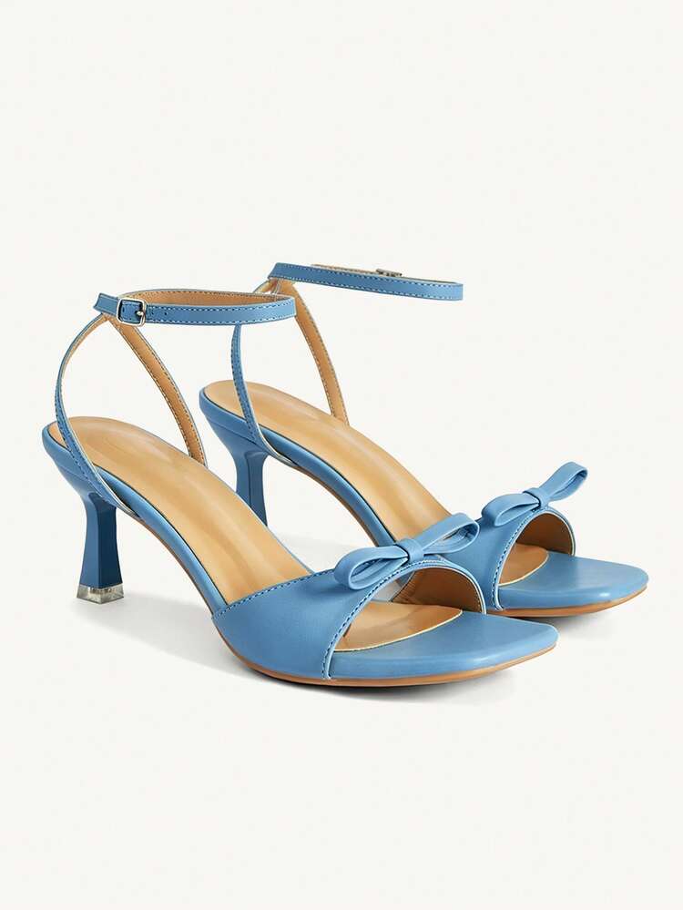 CUCCOO CHICEST French Girl Style Blue Bow Sandals, Buckle With Stiletto And Square Toe, Wearing Versatile Shoes Summer Shoes
