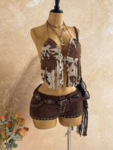 Soleia 女士复古牛仔风流苏三角吊带背心 - 彩色 - 查看 4