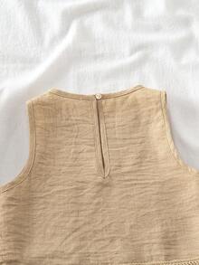 SHEIN Conjunto de top casual sin mangas con cuello redondo y volantes de unicolor para niñas, verano - Albaricoque - Ver 11