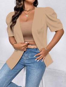 SHEIN Elenzya Áo khoác blazer nữ cỡ lớn, màu trơn, kiểu dáng tối giản, nhẹ nhàng. - Màu Khaki - Xem 3