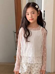 DAZY Camiseta feminina pré-adolescente folgada, transparente e oversized, estilo saída de praia. - Branco - Ver 3