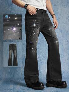 Quần jeans ống loe ôm sát đính đá lấp lánh dành cho nam, có túi chun. - Xám - Xem 8