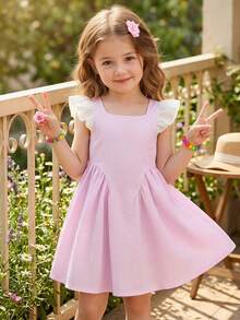 Emery Rose Kids Emery Rose Kids Vestido de punto con cuello cuadrado, volantes en el bajo y bloques de color tejidos para niña - Multicolor - Ver 4