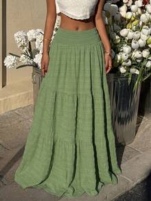 SHEIN EZwear Rok Wanita Ukuran Besar Modis Kasual Warna Polos untuk Musim Gugur - Hijau - View 6