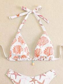 Swim Mod Bộ bikini hai mảnh cỡ lớn dành cho nữ, in hình sao biển và trang trí vỏ sò, thích hợp cho mùa hè. - Nhiều màu - Xem 2