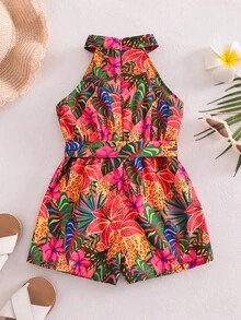SHEIN Baby Girl Cute Floral Print Romper For Summer - Multicolor - View 2