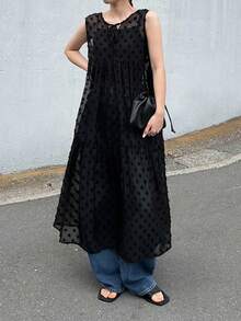 FRIFUL Women's Polka Dot Mesh Backless Sleeveless Dress - Black - View 5