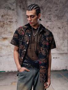 Hombres Camisa con estampado floral con botón - Multicolor - Ver 1