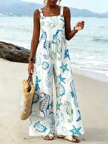 Balvessa Women's Vacation Casual Starfish, Seashell, Seahorse Print Jumpsuit - Multicolor - View 7