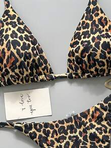 SHEIN Swim Vcay Women's Sexy Leopard Print Halter Tie Bikini Set For Beach Vacation - Multicolor - View 5