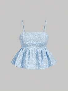 SHEIN MOD Tank Top Bordir Motif Bunga Ukuran Besar, Camisole Lucu untuk Wanita, Cocok untuk Liburan & Acara Romantis - Biru - View 5