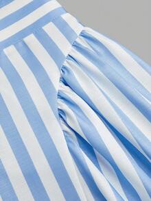 Qadelle Women's Fine-Woven Elegant Striped Summer Long Dress - Blue and White - View 6