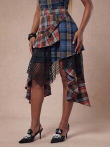 Modviera Casual Vacation Outdoor Woven Plaid Sleeveless Color Block Mid-Length Dress For Women, Spring/Autumn - Multicolor - View 5