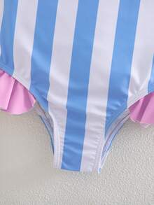 SHEIN Young Girl Striped Ruffled One-Piece Swimwear - Blue - View 7