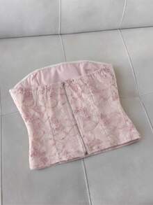 女士优雅刺绣串珠抹胸上衣，粉色 - 粉色 - 查看 2