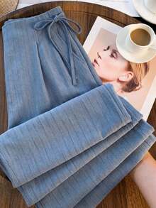 Modelyn Plus Size Solid Color Pleated Casual Wide Leg Pants Gym Brown Autumn - Grey - View 4