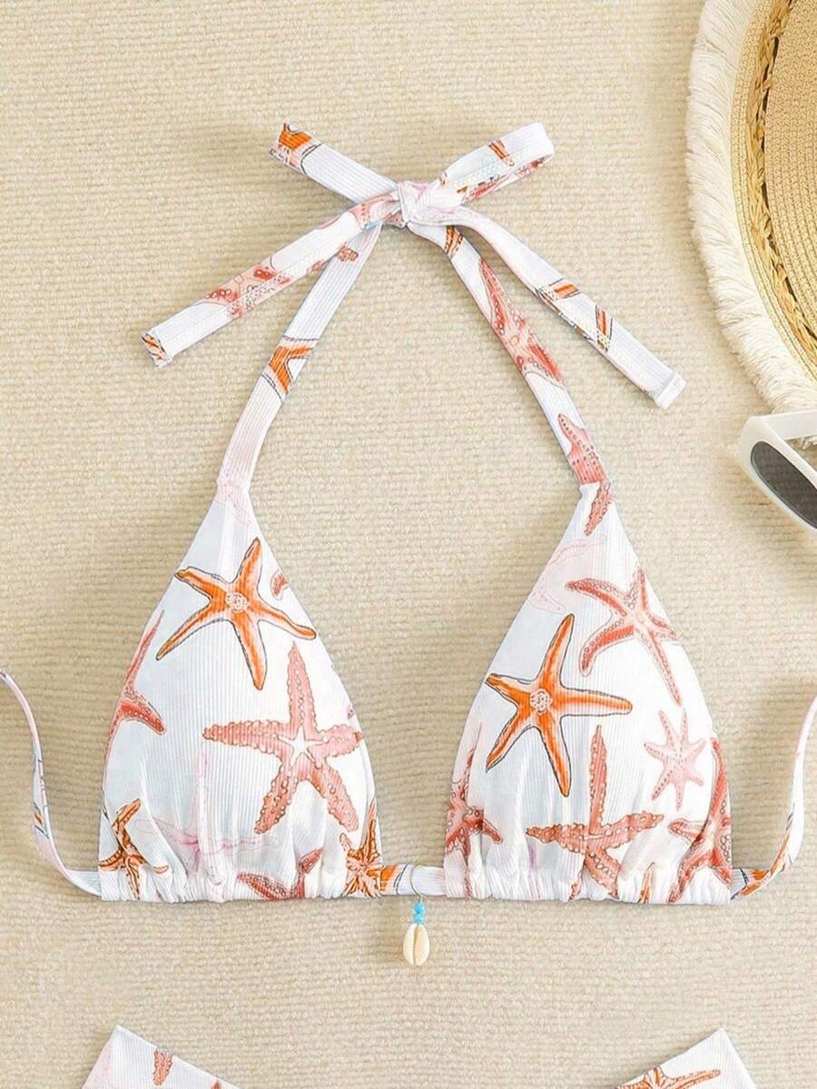 Swim Mod Bộ bikini hai mảnh cỡ lớn dành cho nữ, in hình sao biển và trang trí vỏ sò, thích hợp cho mùa hè. - Nhiều màu - Xem 1