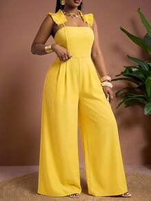 Truni 大码女士黄色优雅吊带连体裤，适合音乐节、复活节、西式风格、生日、毕业典礼、学生日常穿着，百搭实用，休闲度假、邮轮旅行、海滩、日光浴、放松休闲。 - 黃色 - 查看 2