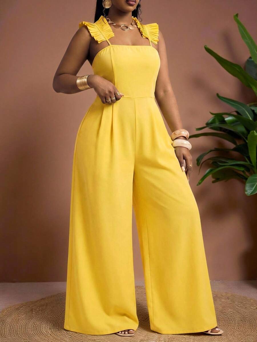 Truni 大码女士黄色优雅吊带连体裤，适合音乐节、复活节、西式风格、生日、毕业典礼、学生日常穿着，百搭实用，休闲度假、邮轮旅行、海滩、日光浴、放松休闲。