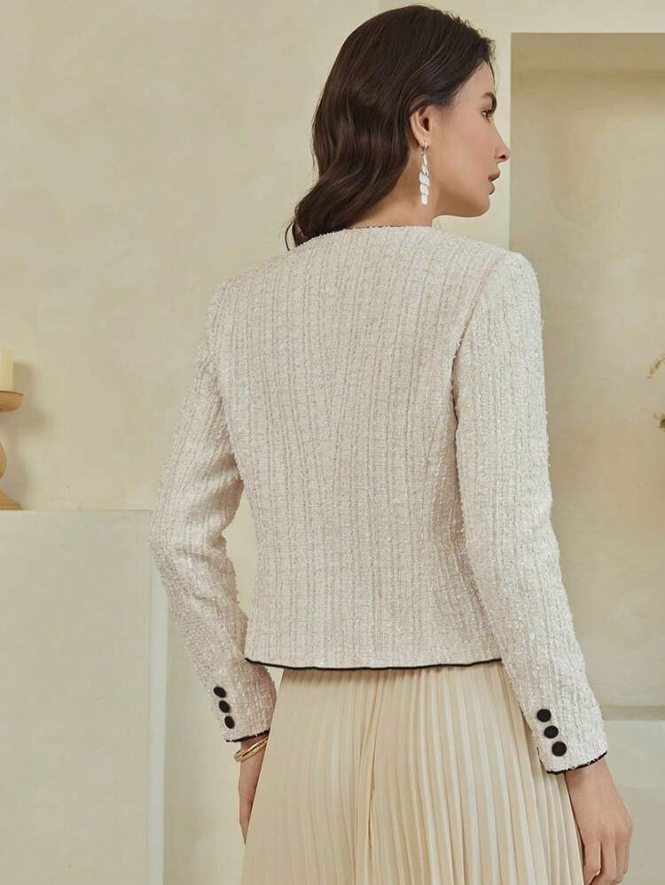 Women's Elegant Long Sleeve Jacket With Line Decor, Slim Fit For Office Wear, Spring & Summer