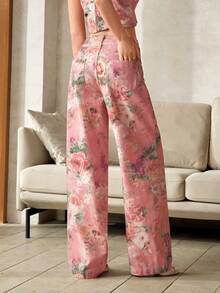 Selenza Women's Floral Pattern Wide Leg Loose Casual Jeans - Multicolor - View 2