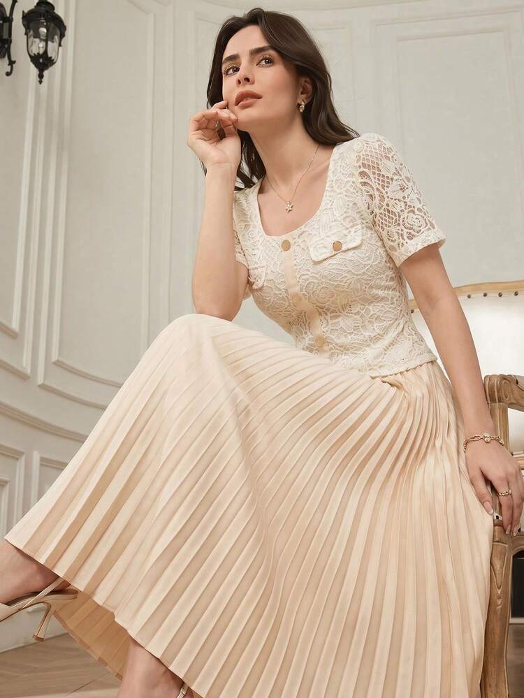 Women's 2 In 1 Short Sleeve Elegant Pleated Dress Summer Sun Dresses For Women