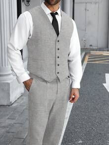 Manfinity Mode Plus Size Men's Solid Color Minimalist Casual Suit Set - Light Grey - View 7