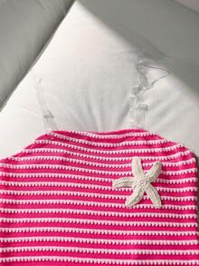 SHEIN 2件套少女沙滩度假风针织拼接布料编织星星装饰套装，适合外出、度假、旅行 - 玫紅色 - 查看 8