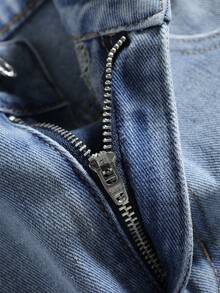 Manfinity Denimwave 男士美式嘻哈街头时尚星形贴片做旧宽松阔腿裤 - 淺色水洗藍 - 查看 3